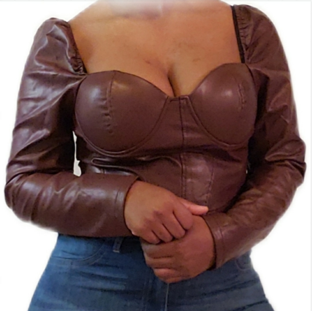 Womens Pu Leather Top Burgundy